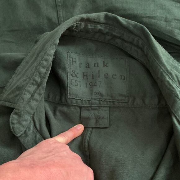 Frank & Eileen Barry Famous Denim Shirt Button Front Forest Green Cotton Size XS - Picture 8 of 10